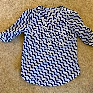 Blue and white print blouse
